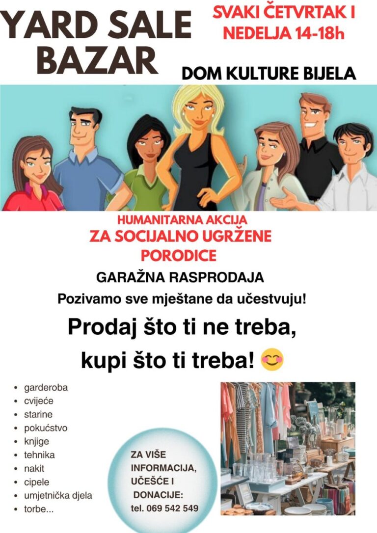 Svakog četvrtka i nedjelje garažna rasprodaja u Domu kulture u Bijeloj